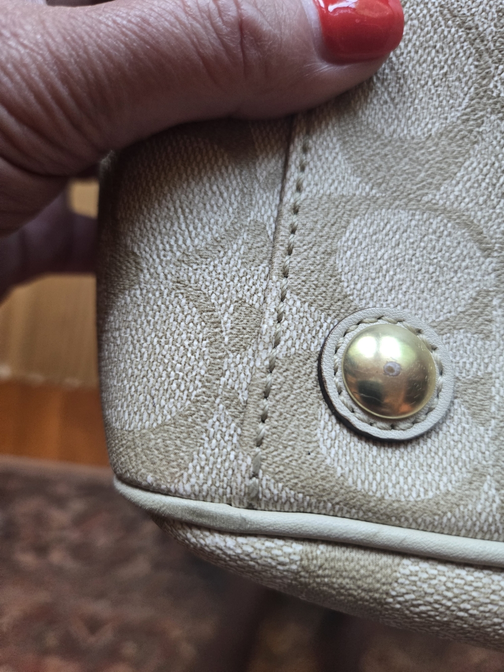 Vintage Coach Heritage Signature Stripe Satchel Bag in Beige, Pink & White - Picture 9 of 16